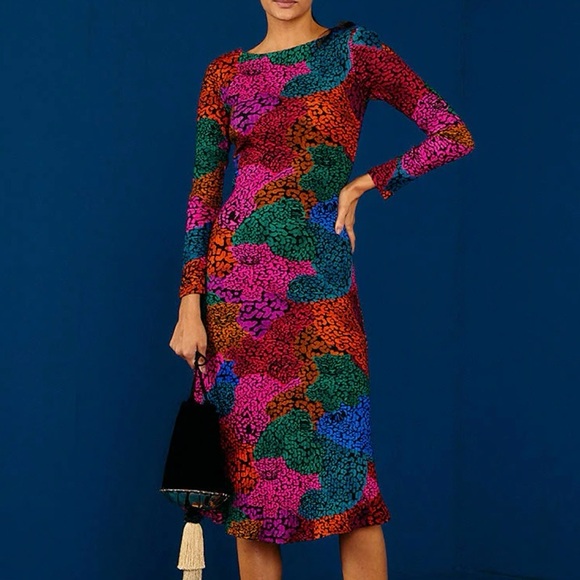 New FARM Rio Rainbow Mix Animal Print Midi Dress - Picture 1 of 14